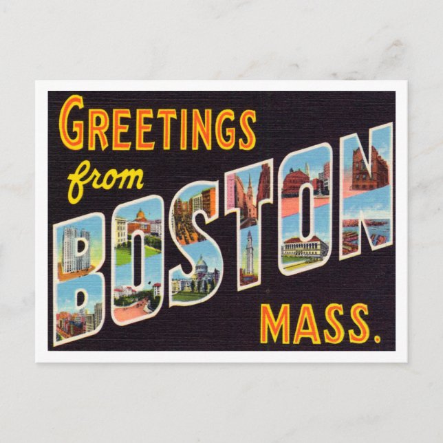 Postal Saludos desde Boston, Massachusetts Travel (Anverso)