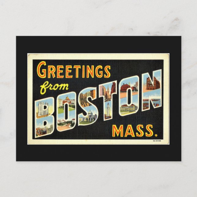 Postal Saludos desde Boston, Misa, Vintage, (Anverso)