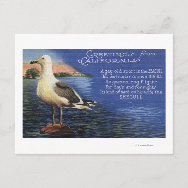 Postal Saludos desde California, Poema de Seagull (Anverso)