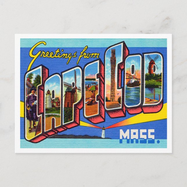 Postal Saludos desde Cape Cod, Massachusetts Travel (Anverso)