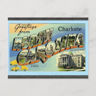 Postal Saludos desde Carolina del Norte Charlotte, Vintag