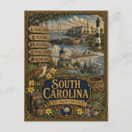 Postal Saludos desde Carolina del Sur | Arte Retro Antigu