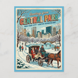 Postal Saludos desde Central Park NY Carruaje de Invierno