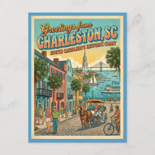 Postal Saludos desde Charleston SC Inspirado en el Retror