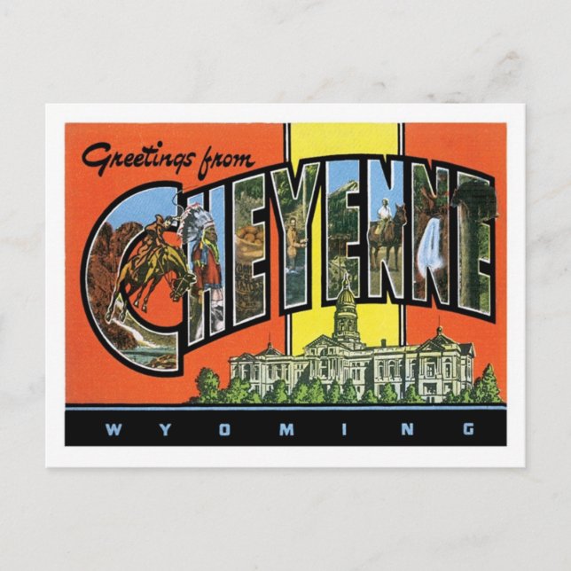Postal Saludos desde Cheyenne Wyoming Ciudad Estadouniden (Anverso)