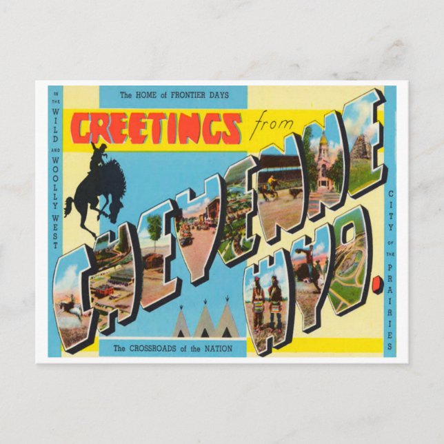 Postal Saludos desde Cheyenne, Wyoming Vintage Travel (Anverso)