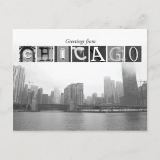 Postal Saludos desde Chicago Black and White Skyline