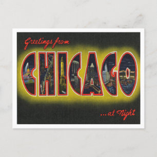 Postal Saludos desde Chicago de noche, Illinois
