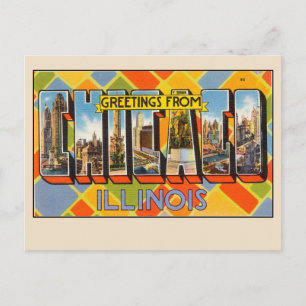 Postal Saludos desde Chicago, Illinois Colorido Vintage