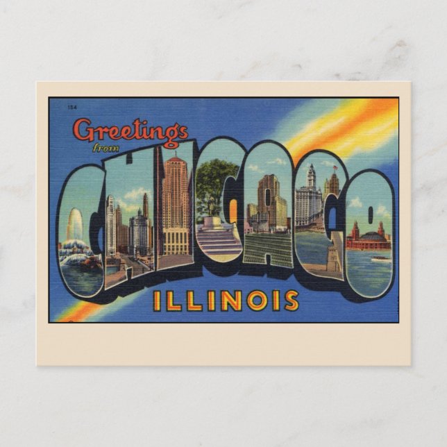 Postal Saludos desde Chicago, Illinois Landmarks Vintage (Anverso)