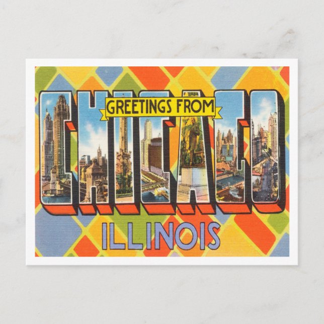Postal Saludos desde Chicago, Illinois Vintage Travel (Anverso)