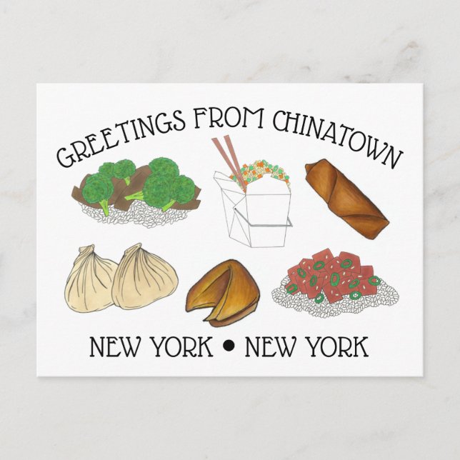 Postal Saludos desde Chinatown New York City NYC Foods (Anverso)