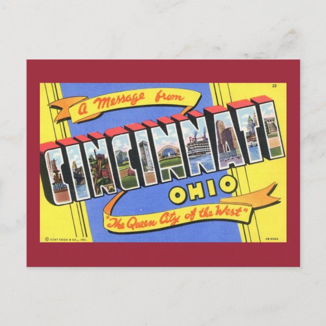 Postal Saludos desde Cincinnati, Ohio Vintage (Anverso)