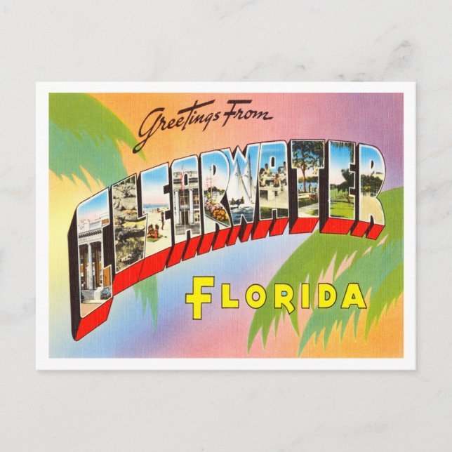 Postal Saludos desde Clearwater, Florida Vintage Travel (Anverso)