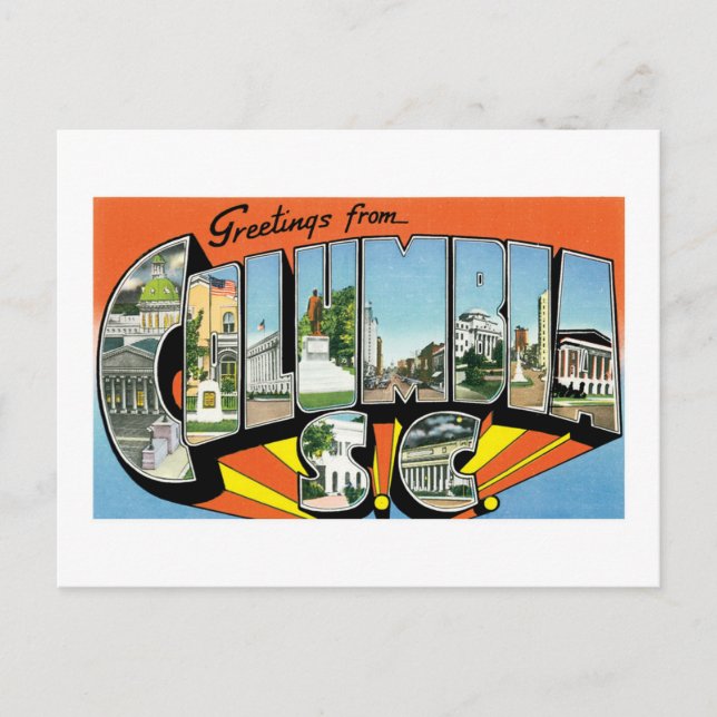 Postal ¡Saludos desde Columbia, Carolina del Sur! (Anverso)