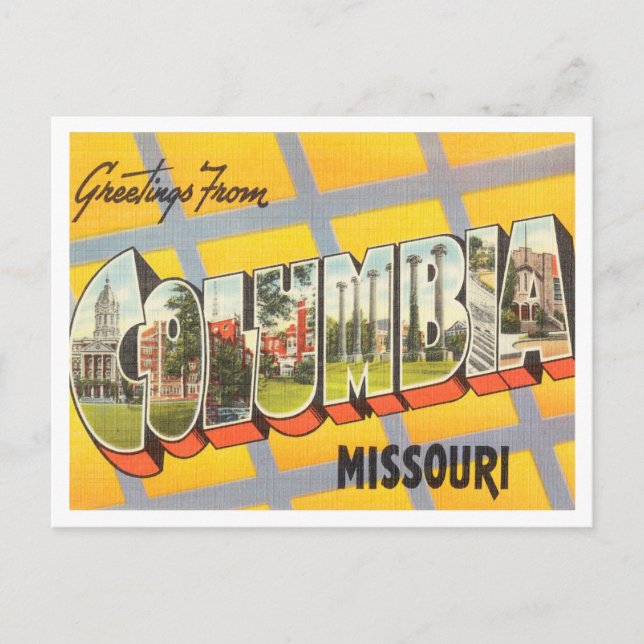 Postal Saludos desde Columbia, Missouri Vintage Travel (Anverso)