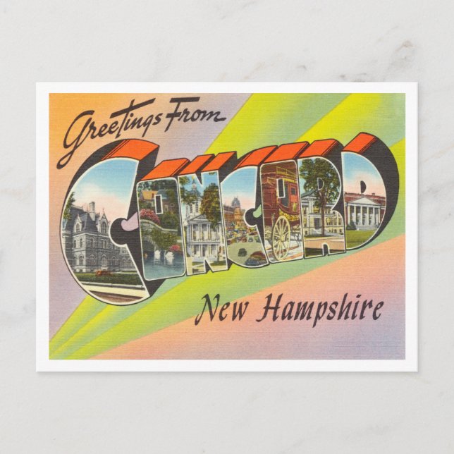Postal Saludos desde Concord, New Hampshire Travel (Anverso)