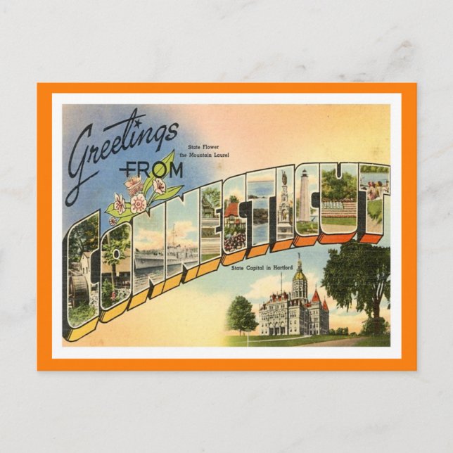 Postal Saludos desde Connecticut Vintage (Anverso)