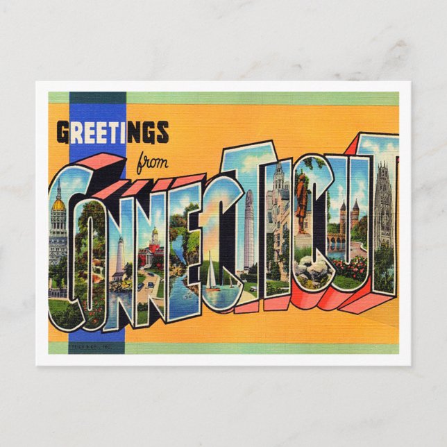 Postal Saludos desde Connecticut Vintage Travel (Anverso)