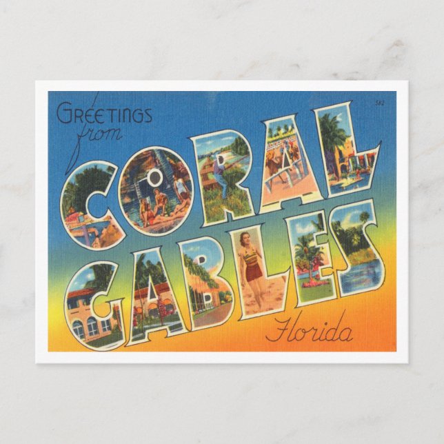 Postal Saludos desde Coral Gables, Florida Travel (Anverso)
