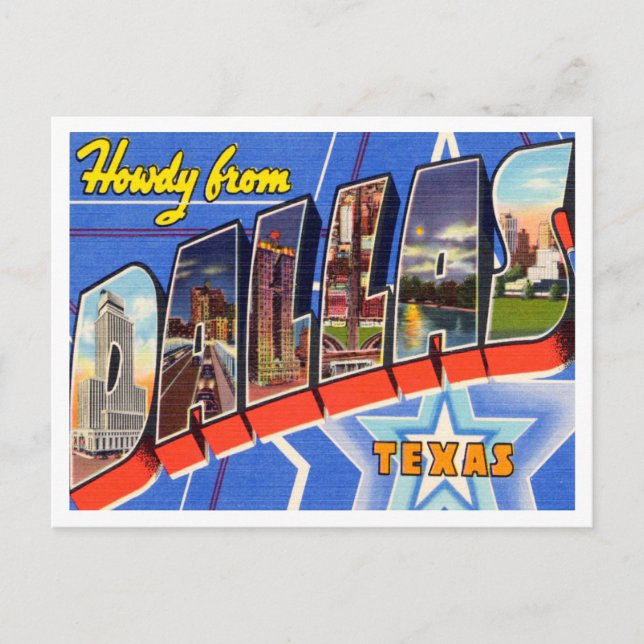 Postal Saludos desde Dallas, Texas Vintage Travel (Anverso)