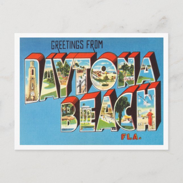 Postal Saludos desde Daytona Beach, Florida Travel (Anverso)