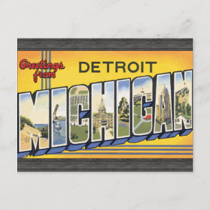 Postal Saludos desde Detroit Michigan, Vintage