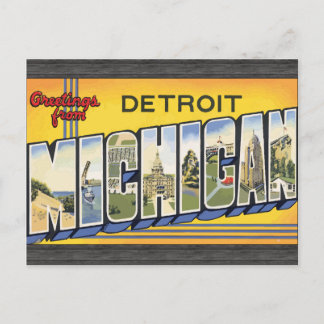 Postal Saludos desde Detroit Michigan, Vintage