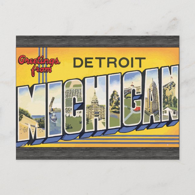 Postal Saludos desde Detroit Michigan, Vintage (Anverso)