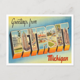 Postal Saludos desde Detroit, Michigan Vintage Travel