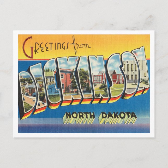 Postal Saludos desde Dickinson, North Dakota Travel (Anverso)