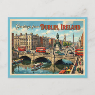 Postal Saludos desde Dublín Irlanda Estilo Vintage