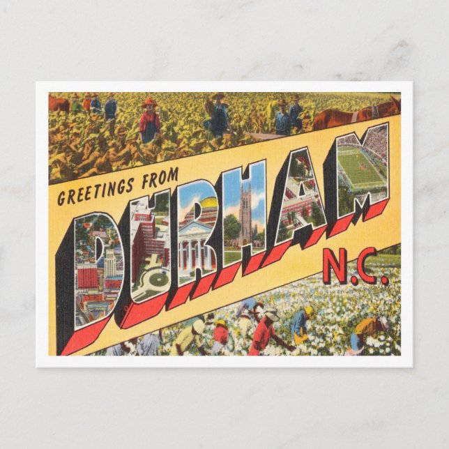 Postal Saludos desde Durham, Carolina del Norte Travel (Anverso)