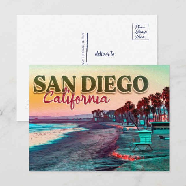 Postal Saludos desde el atardecer de San Diego Ca Waterco (Anverso / Reverso)