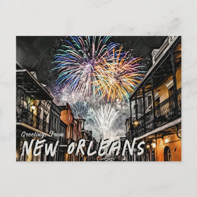 Postal Saludos desde el Barrio Francés de Nueva Orleans (Anverso)