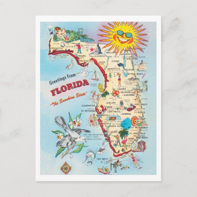 Postal Saludos desde el mapa de atracciones de Florida Vi (Anverso)