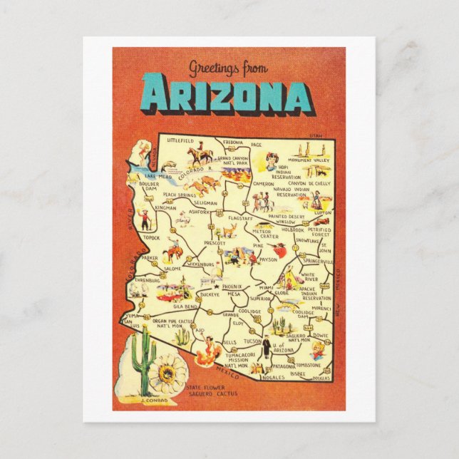 Postal Saludos desde el mapa de cosecha de Arizona (Anverso)