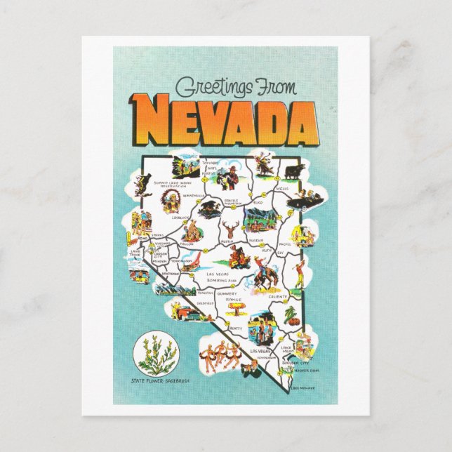 Postal Saludos desde el mapa de Nevada (Anverso)
