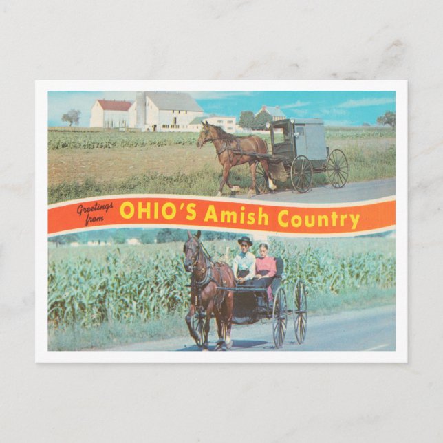 Postal Saludos desde el país Amish de Ohio, Ohio (Anverso)