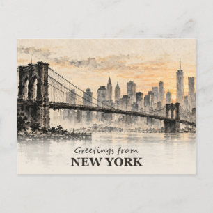 Postal Saludos desde el puente de Brooklyn de Nueva York 