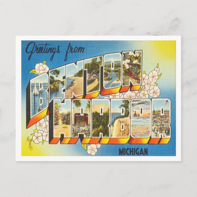 Postal Saludos desde el puerto de Benton, Michigan Travel (Anverso)