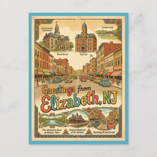 Postal Saludos desde Elizabeth Nueva Jersey al estilo vin