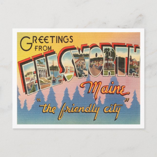Postal Saludos desde Ellsworth, Maine Vintage Travel (Anverso)