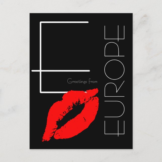 Postal Saludos desde Europa Red Lipstick Kiss Black (Anverso)