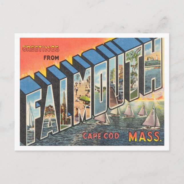 Postal Saludos desde Falmouth Cape Cod, Massachusetts (Anverso)