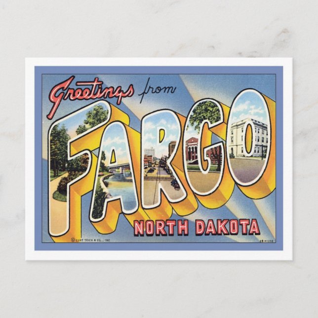 Postal Saludos Desde Fargo Dakota Del Norte (Anverso)