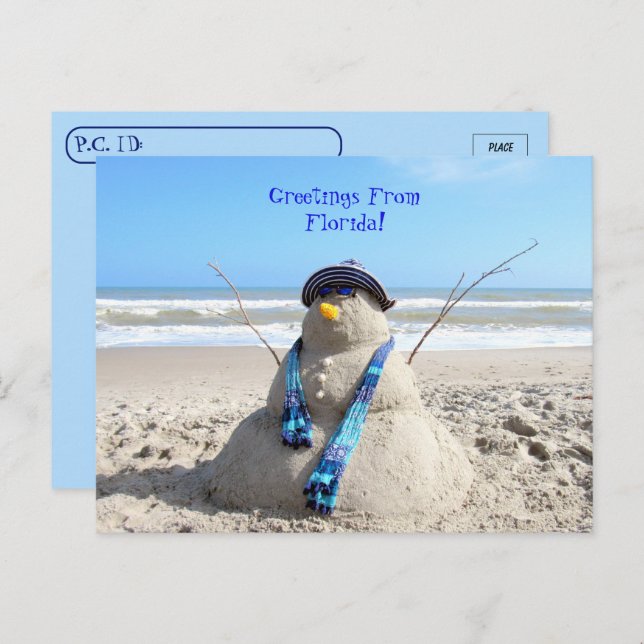Postal Saludos desde Florida Beach Snowman (Anverso / Reverso)