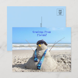 Postal Saludos desde Florida Beach Snowman
