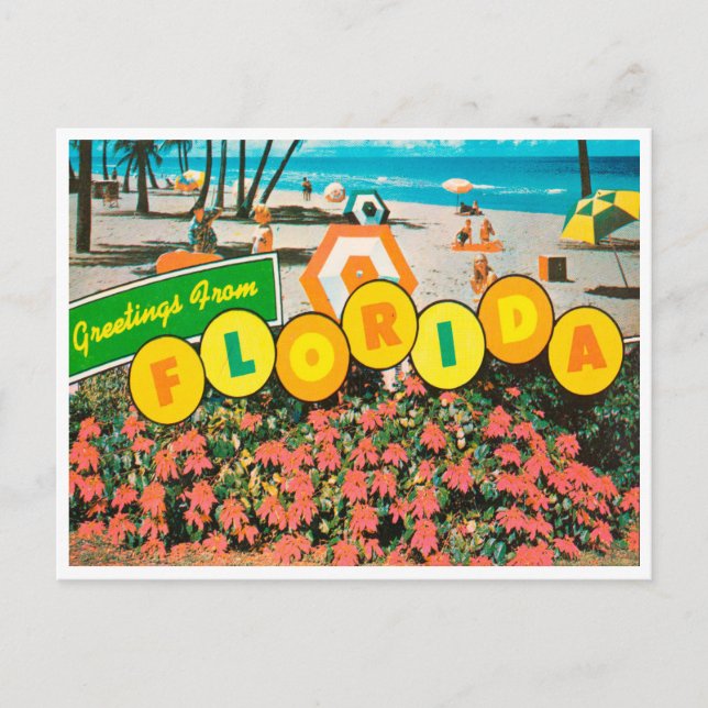 Postal Saludos desde Florida Beach Vintage Travel (Anverso)