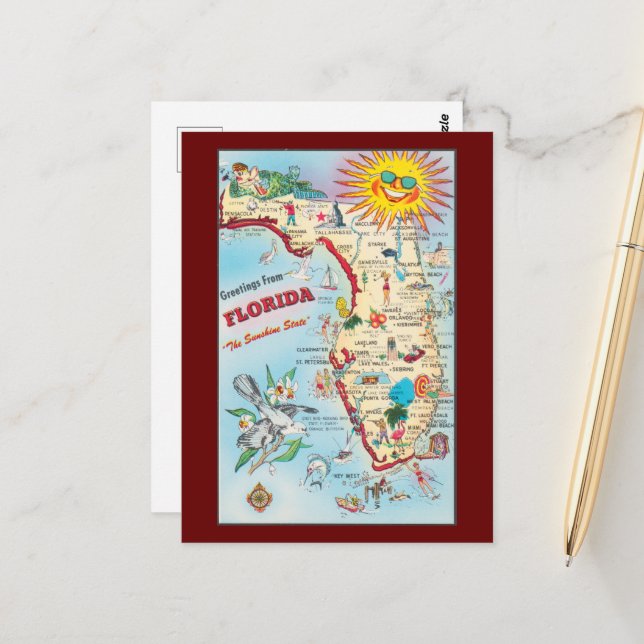 Postal Saludos desde Florida, mapa vintage, (Anverso/Reverso In Situ)